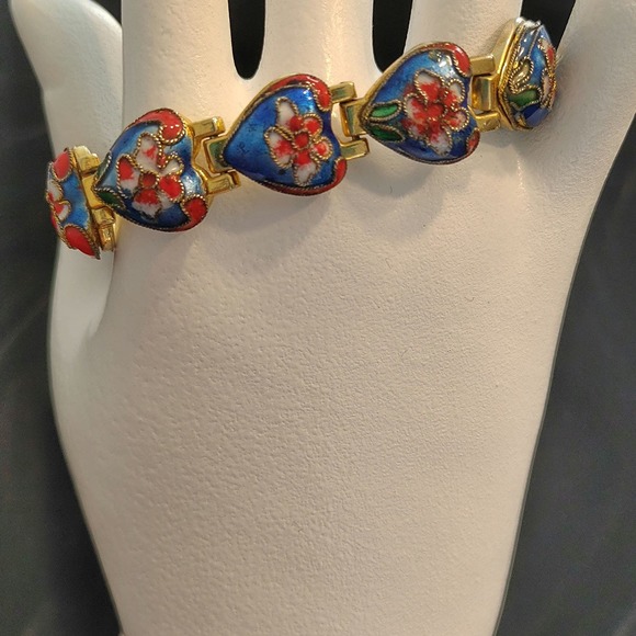 BEAUTIFUL CHAMPLEVE CLOISONNE ASIAN LINKED BRACELET - Picture 3 of 8